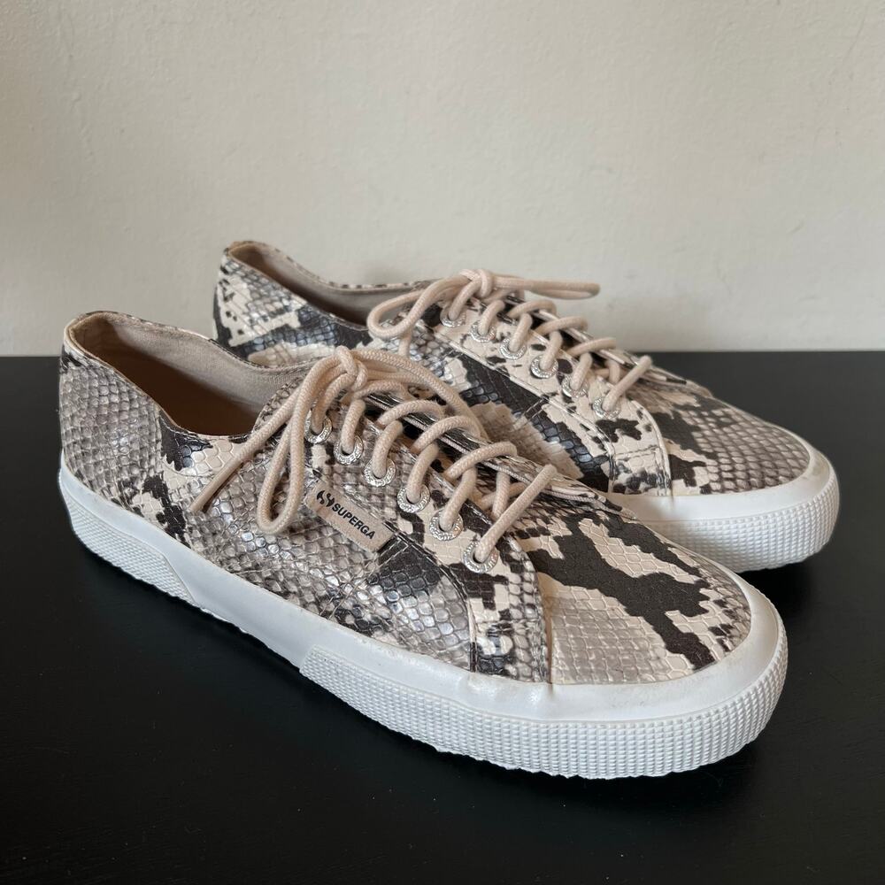 Superga 2750 Natural White Snake Print Lace Up Sneaker 39.5